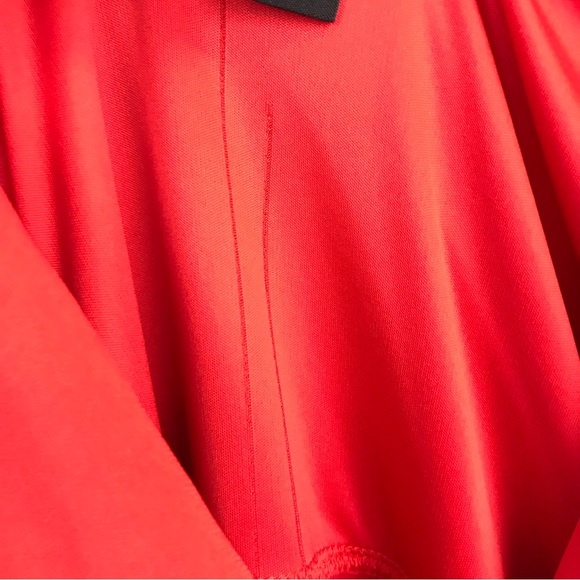 TORRID Plus Size 3 Red Long Top with Black Lace, Rushing, Wrap Neck, Holiday - Picture 9 of 9